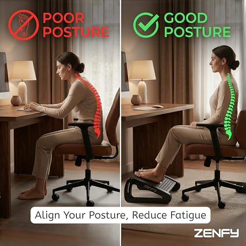 Image of Adjustable Foot Rest for Office Chair with Massage Surface & Rollers | 6 Level Height Adjustment | Ergonomic Footrest | Relieves Leg Fatigue & Back Pain | Anti-Skid Base | Office, Study Desk & Home Use