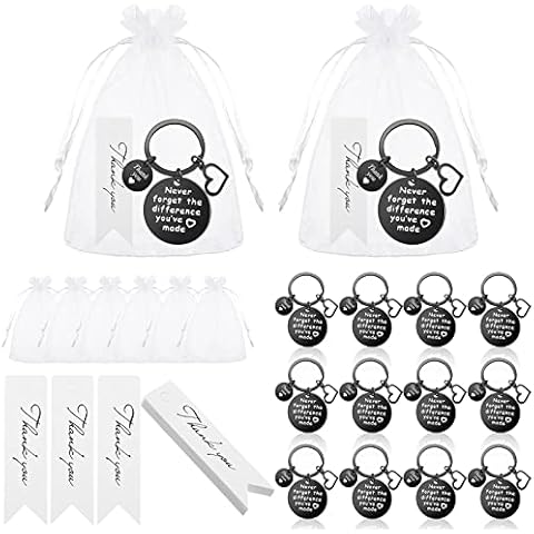 12 Set Thank You Gifts Include Never Forget the Difference You've Made Keychains Drawstring Organza Bags Thank You Gift Tags, Black, Medium Cover