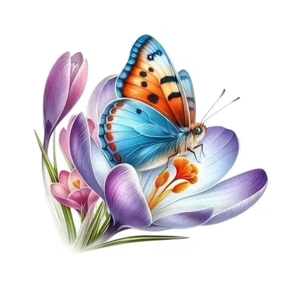 Vibrant Blue Butterfly Purple Iris Flower Decals Waterproof Vinyl Stickers(10x9cm)