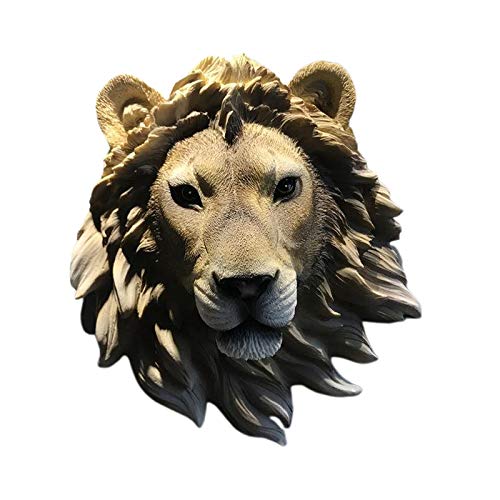 Fenteer Rustic 3D Animal Head Wall Decoration Statues Countryside Room Bedroom Home Wall Decor Sculpture Scandinavian Style Interior Art Ornament - Lion #TOP8
