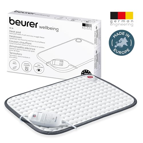 Beurer Heizkissen HK 41, kuscheliges Wärmekissen mit 3 Temperaturstufen und Abschaltautomatik, maschinenwaschbar, made in Europe, weiß / grau, 44 x 33 cm