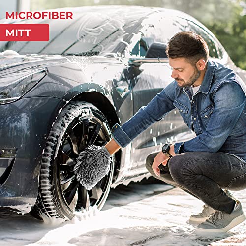 9 Pc Kit Nettoyage Voiture Comprend Brosse À Rembourrage, Détailler, Tampon Microfibre, Chiffon Microfibre, Brosse À Roues, Serviette Séchage, Chiffon Verre, Gant, Chiffon Microfibre – Image 3