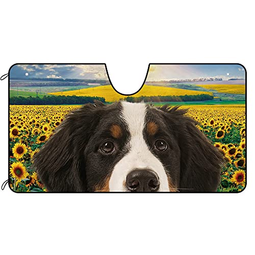 Protector Parabrisas Delantero Anti-UV con diseño de Boyero de Berna y girasoles