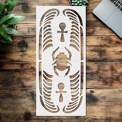 Stencil Egyptian Signs Beetle Cross, Plastic Reusable, Reusable Plastic, 11 inchL x 5 inchW, for DIY Crafts and Home Decor