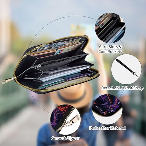 RFID Blocking Wristlet Wallet for Women – Slim PU Leather Zipper Clutch, Cute Credit Card Holder Purse with Wrist Strap for Ladies,Black Fire Dragon4