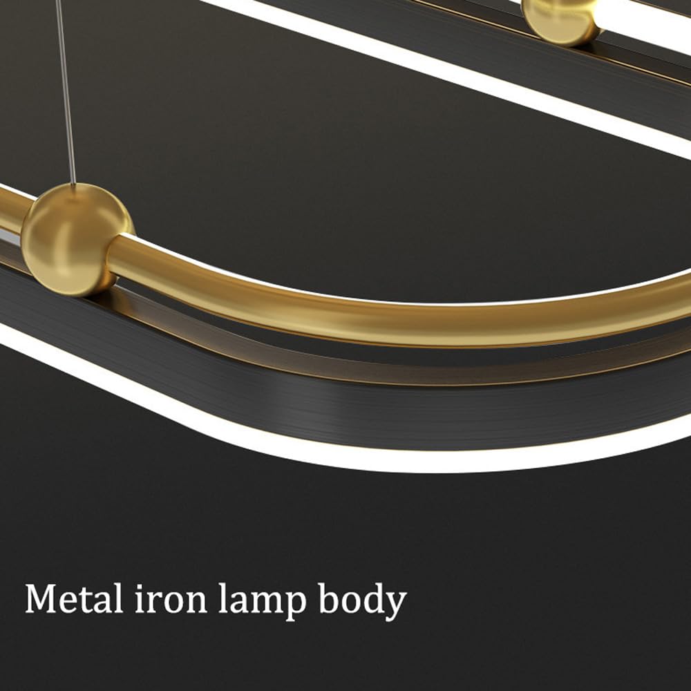 Lampadario rettangolare ad anello a LED per tavolo da pranzo Lampadario circolare di metà secolo 3000K Lampada a sospensione lineare in acrilico nero oro bronzo per isola cucina Soggiorno Hotel Foyer