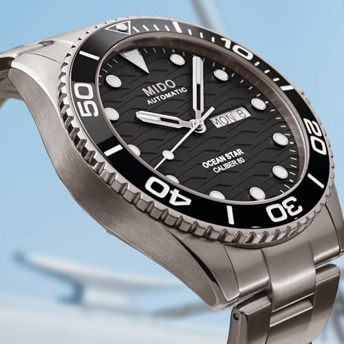 Image of MIDO Ocean Star 200C - Swiss Automatic Diving Watch for Men - 42.5mm Stainless Steel Case - Rotating Ceramic Bezel - Wave-Design Dial with Day,Date Calendar