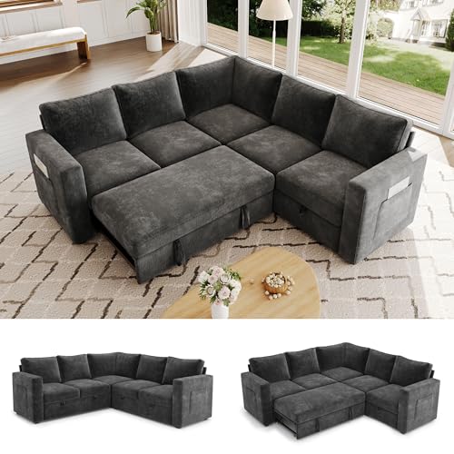 SUAWY 83.5" Sectional Sleeper Sofa with Pull Out Couch, Modern