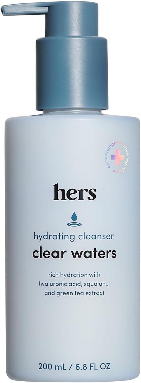 hers Clear Waters Facial Cleanser - Hyaluronic Acid, Squalane, & Green Tea Extract - Hydrating Face Wash for All Skin Types - pH Balanced & Paraben-Free - 6.8 Fl Oz