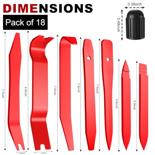 Image of 18 Pcs Auto Trim Removal Tool Kit with Non-Scratch Plastic Pry Tool Fastener Clip Pliers and Tire Caps Valve, Interior Door Panel Clip Removal Set for Vehicle Dash, Red