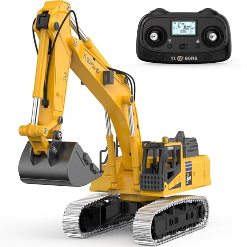 kolegend Hobby Metal Mini RC Excavator for Adults, Remote Control Construction Model with Leadscrew Digging System, 2 Batteries & Carry Case Included