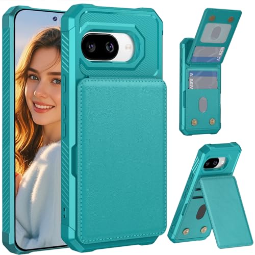 Ysnzaq Etui do Google Pixel 9A z uchwytem na karty, klasa wojskowa, wytrzymała ochrona, odporne na wstrząsy, odporne na zarysowania, etui portfelowe z podpórką do Pixel 9A.ZM, zielone