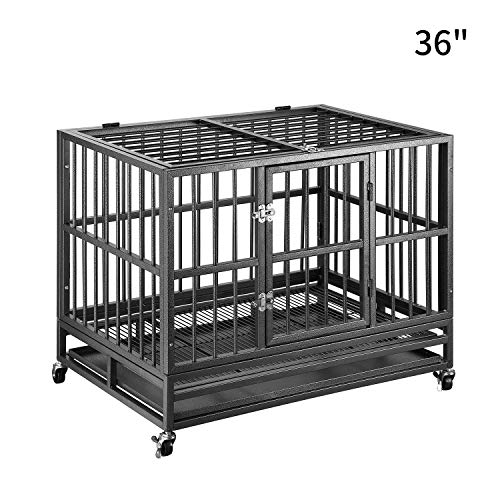 PUPZO Heavy Duty Dog Cage Crate Kennel Carbon Steel with Four Wheels