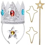 ICECUTE 4PCS Princess Rosalina Crown Accessories Kit, Rosalina Crown/Wand/Brooch/Earrings,Rosalina Dress Up Accessories for Girls