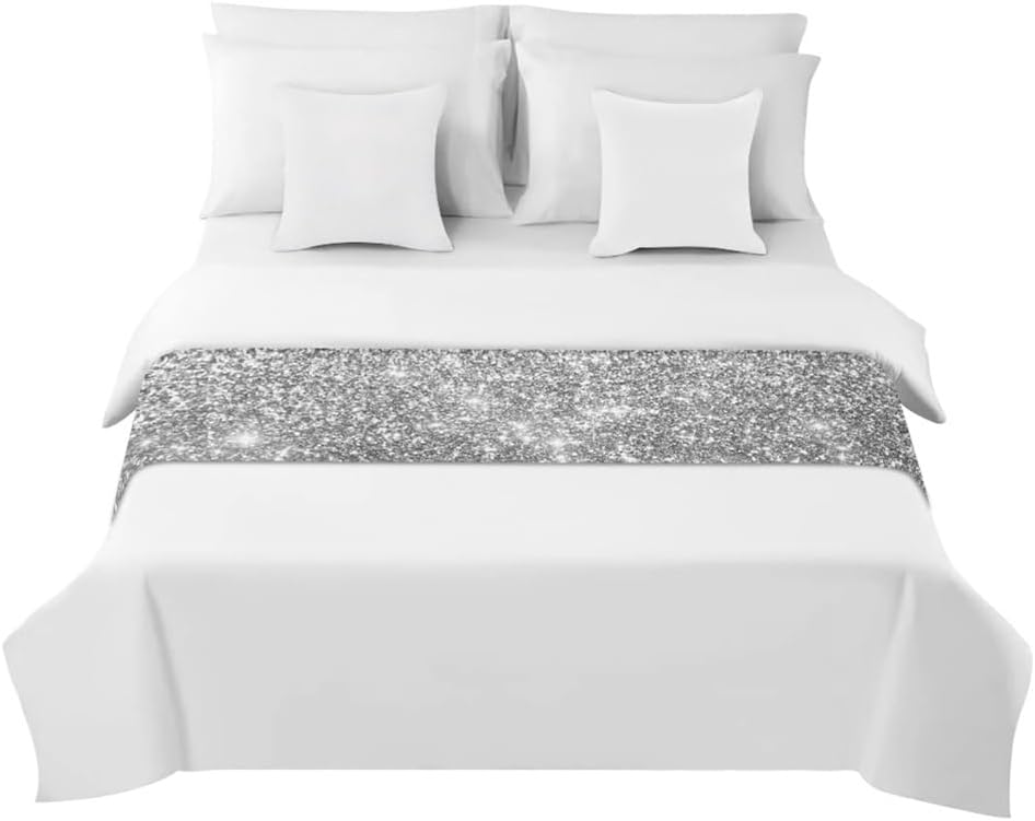Morbuy Bed Runners, 3d Printed Bed Runners Scarves Home Decoration Hotel Bedding Bed Towel Bedroom Bedspread Protection (Sparkling silver,50x210cm)