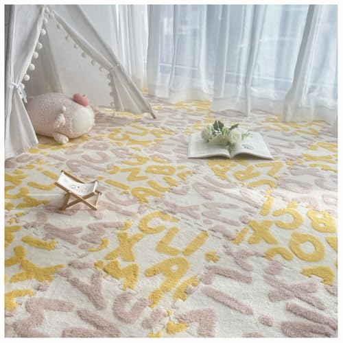 Genérico 12 Uds.Alfombra De Juego De Suelo De Rompecabezas De Espuma De 30 Cm,Losetas De Alfombra Entrelazadas De Felpa,Alfombrillas De Espuma con Alfabeto para La Decoración del Hogar,Yellow/Pink