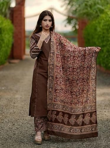 Image of ANNI Designer Women's Rayon Viscose Straight Kurta Set with Palazzo and Dupatta | Stylish Long Kurti Dress for Festive, Party, and Ethnic Wear