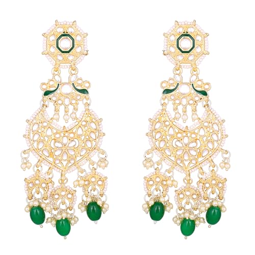 Gehena by Estele Gold Plated Gorgeous Drop Earrings with Kundan & Green Beads for Girls/Women (B0CKBB64KV) Amazon Price History, Amazon Price Tracker