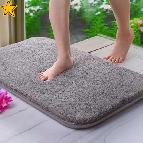 Image of HOWNICE Door mat for Bedroom,Bathroom,Kitchen,Living Room,Home Entrance,Room Mats,Foot Mats,Floor mat,Main Door,Rug,Non Slip Mats,Door Mate,Fluffy,Doormat,Door Matt (Microfiber Bath Mat Grey)