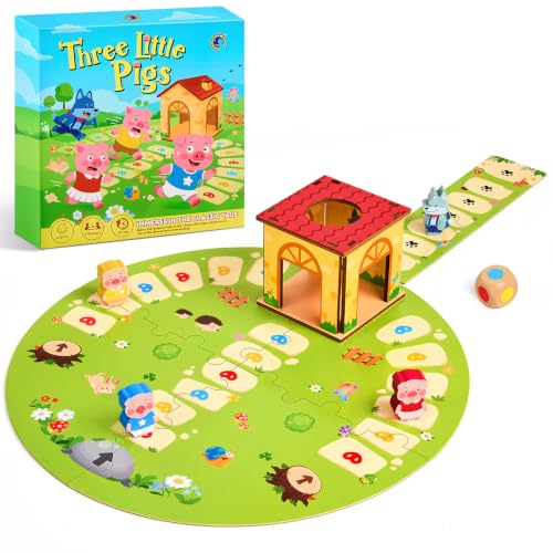 Los 3 Cerditos Juego de Mesa Educativo Regalo para Niños 3 4 5 6 Años | Modo Cooperativo y Competitivo, Infantil Juguetes Familiar de 1 a 4 Jugadores