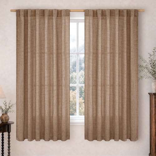 BGment Light Brown Linen Curtains 63 Inch Length 2 Panel for Living Room