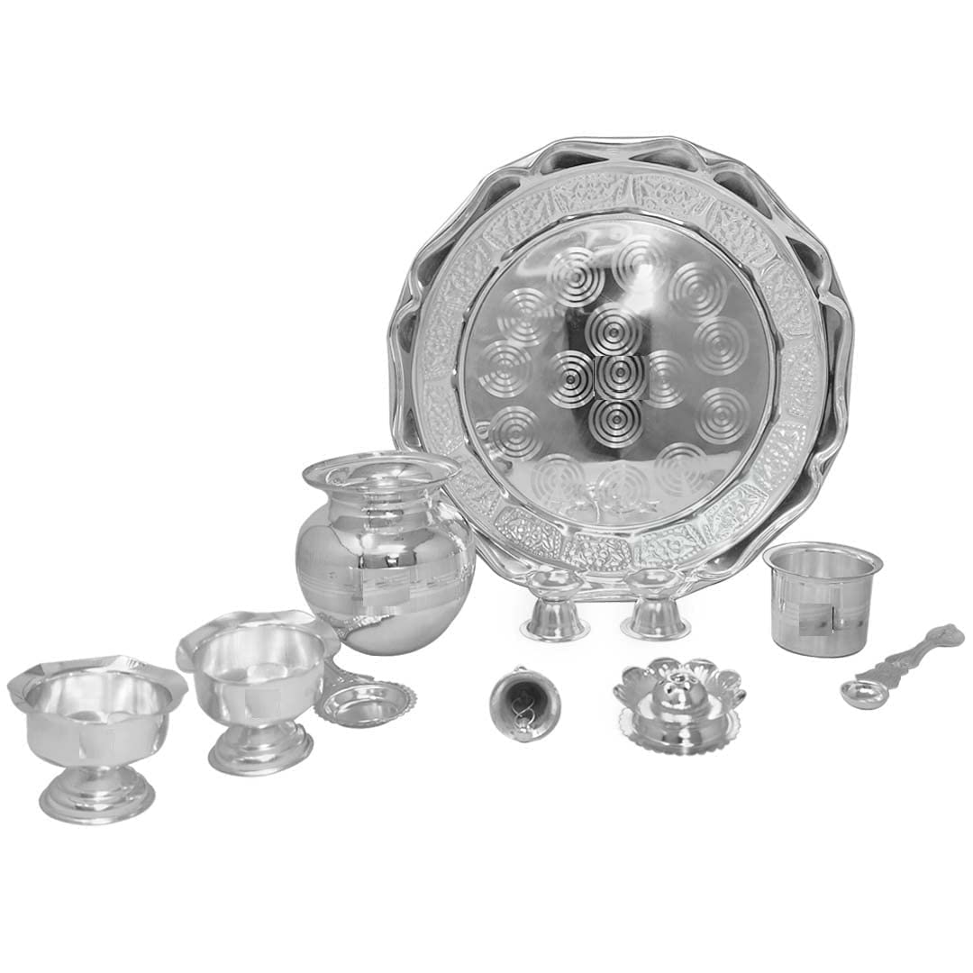 German Silver Pooja Plate Set - 11 Piece Kit -2