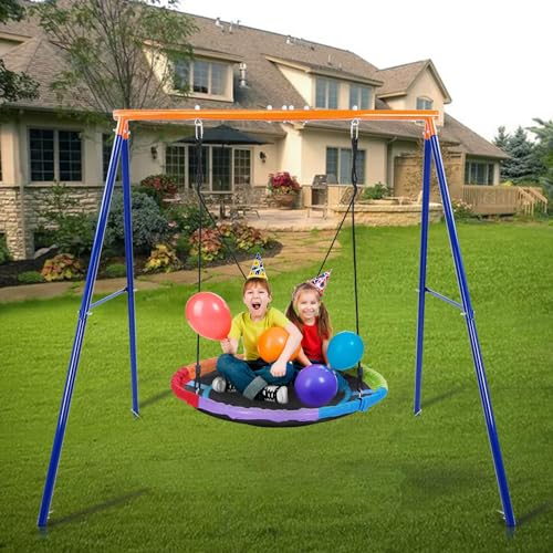 Lunafun YCSW007-20220818 45 Inch Saucer Swing For Kids, 440Lbs Adjustable Swing Set For Backyard Or Outdoor Playground,Heavy-Duty A-Frame Metal Outdoor Stand cover