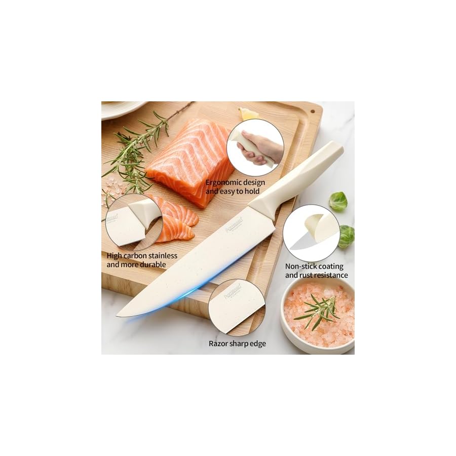 Premium Quality 8-Piece Knife Set with Block, Lightweight and Strong, Ergonomic Handles for Home,Dishwasher Safe