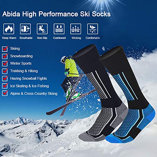 EMAGERGREN 2 Paar Skisocken Damen Skisocken Skistrumpf Herren High Perfomance Snowboardsocken atmungsaktive Kniestrümpfe Funktionssocken für Skifahren, Snowboarding und Wintersport in 2 Farben – Bild 7