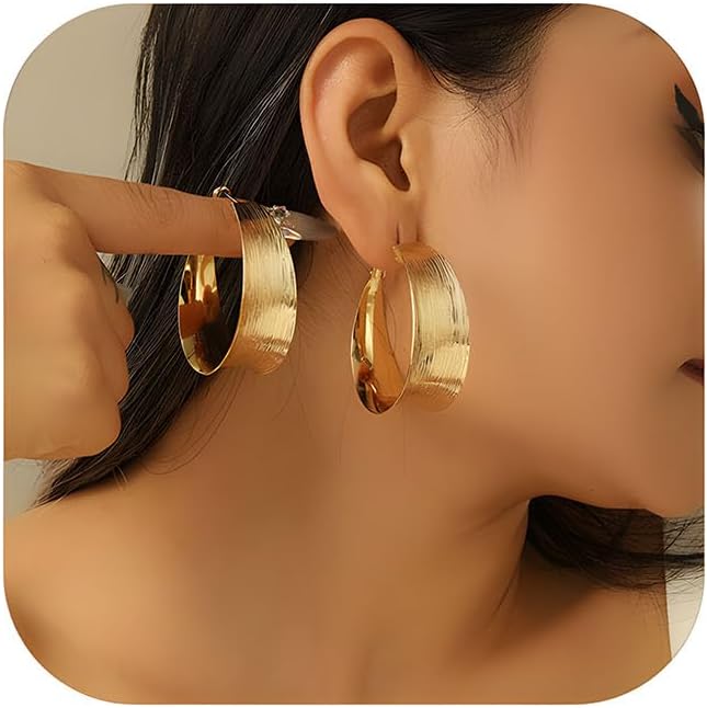 Chunky Hoop Earrings for Women 14k Gold Big Hoop Earrings Chunky Statement Hoop Earrings