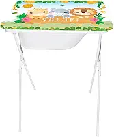 Banheira Infantil com Trocador Safari Creative Dobrável até 20kg | Suporte, Mangueira, Saboneteira e Trocador Almofadado – Bebê RN até 1 Ano