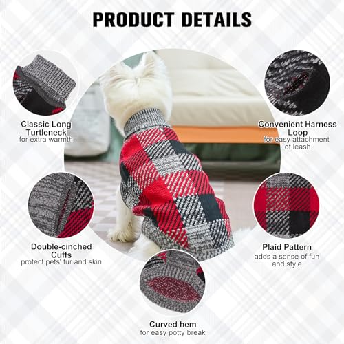 Image of BEAUTYZOO Medium Dog Sweater, Plaid Knit Winter Clothes with Harness Hole