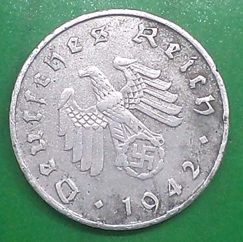 1942 D World WAR - 2 ERA Nazi HITLER's 1 REICHPENNIG Munich Mint ZINC Numismatic Coin