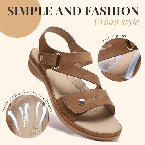Image of Littleplum Womens Sandals Arch Support - Comfortable Flat Sandals for Women, Summer Breathable Adjustable Orthotic Walking Shoes for Beach,Travel