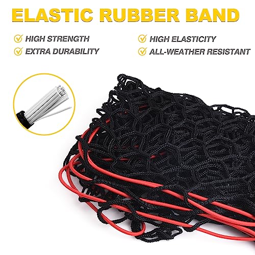 BUMBEE SUV Cargo Net Truck Cargo Net 2-Layer Elastic Storage Net 35\"x 15.3\" Organizer Envelope Cargo Net Universal Fit for Car Vehicle SUV with 4 Hooks Carabiners and Swivel Clips
