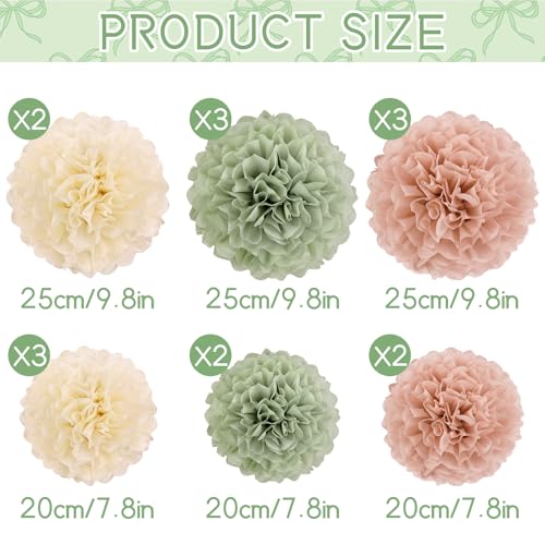 Image of EASY JOY Sage Green Tissue Pom Poms Paper Flowers Decorations Natural Green Boho Hanging Decor for Safari Jungle Party Bridal Shower Baby Shower Home Decor Nursery Birthday Backdrop 15PCS