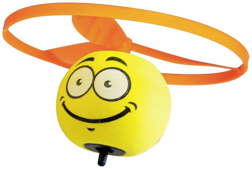 Paul Günther 1638 Flying Spinning Top Spin Ball with Smiley Motif, Includes Starter, for Children from 4 Years, Flies High and Spinning After Landing, Rotor Approx. Diameter 12.5 cm