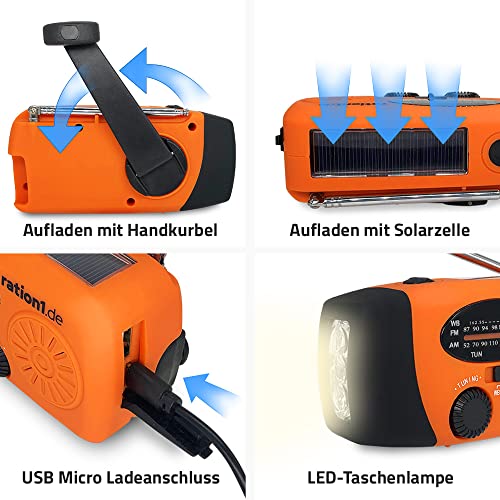 Kurbelradio mit Solar und LED Taschenlampe für Krisenvorsorge