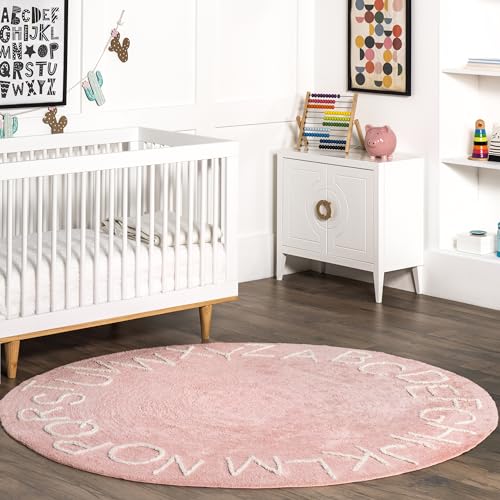 Image of nuLOOM Kids Washable Round Alphabet Rug, 6' Round, Pink