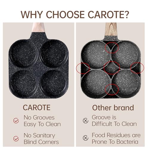 CAROTE Egg Pan Omelette Pan, 4-Cup Nonstick Granite Omelette Skillet - Pancake Pan and Healthy Egg Cooker Suitable for Gas Stove & Induction Cookware, Black