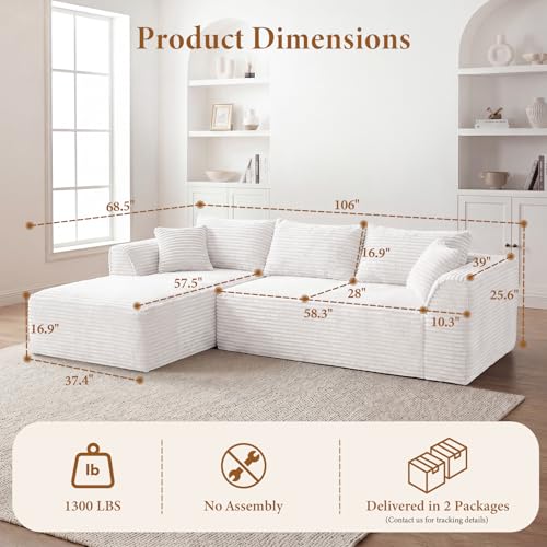 Vesgantti 106" Boneless Couches for Living Room, No Assembly Required Beige - image 2