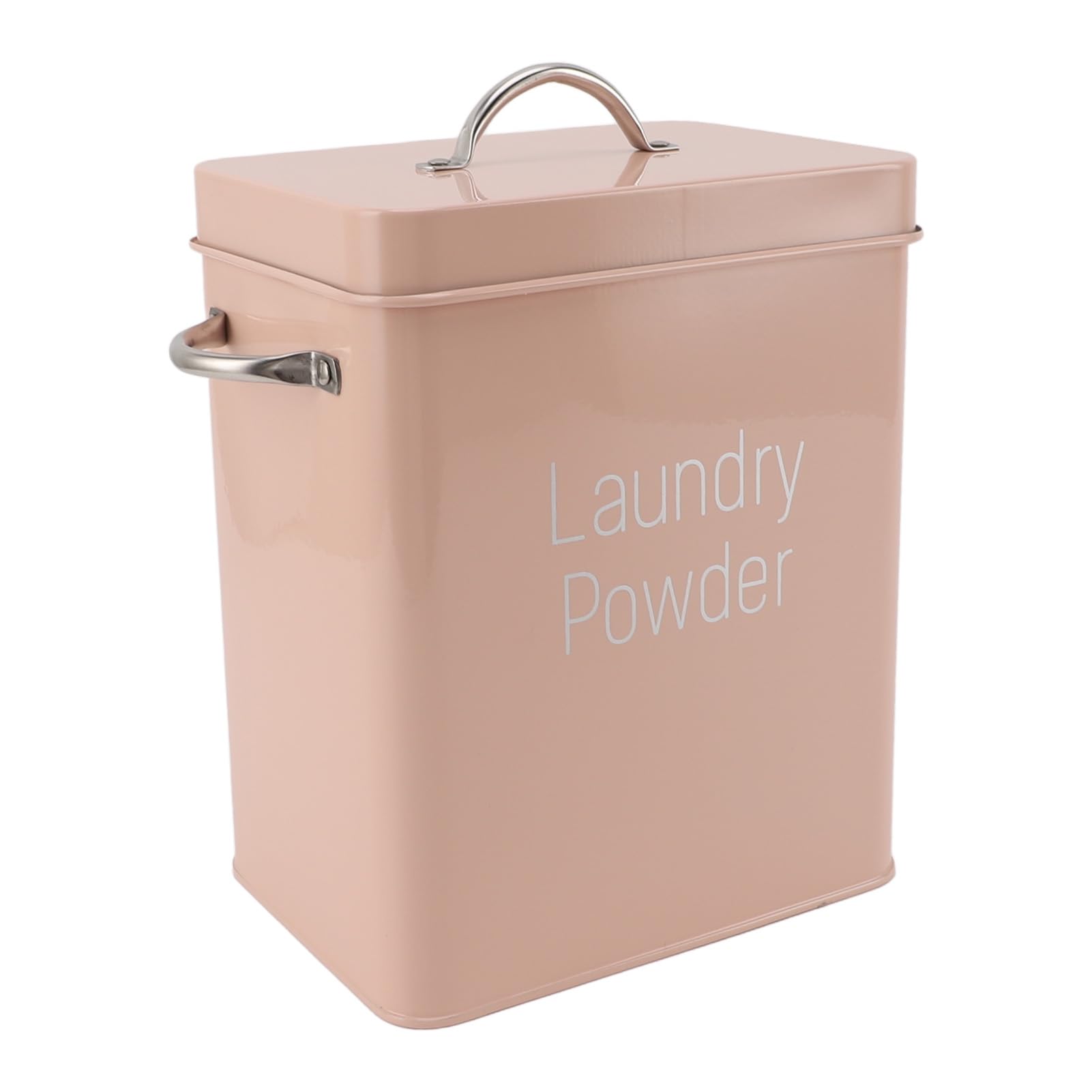 SUPYINI Metal laundry room container with dual side handles, spoon lid for washing powder rice dog food storage (Pink)