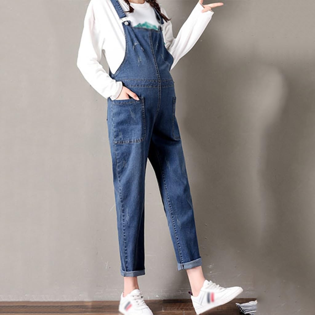 FaroLy Donna Maternità Salopette di Jeans Spalline con Bottoni Casual Senza Maniche a Gamba Larga Tuta Allentata con Tasche