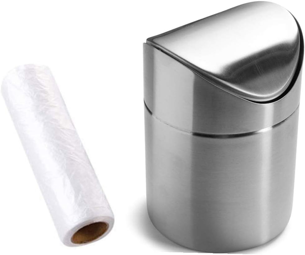 Flаѕh Dеаlѕ - 40% оƒƒ Mini Countertop Brushed Stainless Steel Swing Lid Trash Can Set, Come with Trash Bag, 1.5 L / 0.40 Gal , Multiple Color Options, Silver