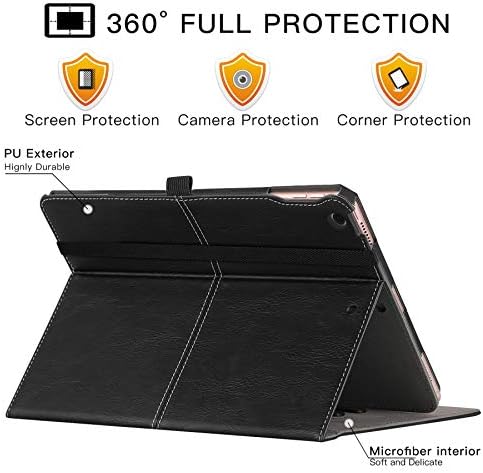 ZtotopCase iPad 9th/8th/7th Generation Case, Premium Leather Business Folio Cover With Pocket and Auto Wake/Sleep Function for iPad 10.2 Inch 2021/2020/2019, Multi-angle, Black