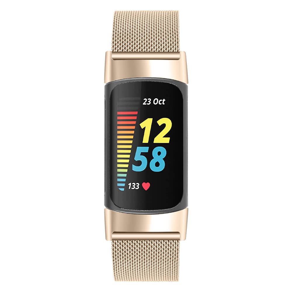 INF Metal Bracelet for Fitbit Charge 5 Adjustable Stainless Steel Replacement Bracelet Gold, 20 cm - Image 3