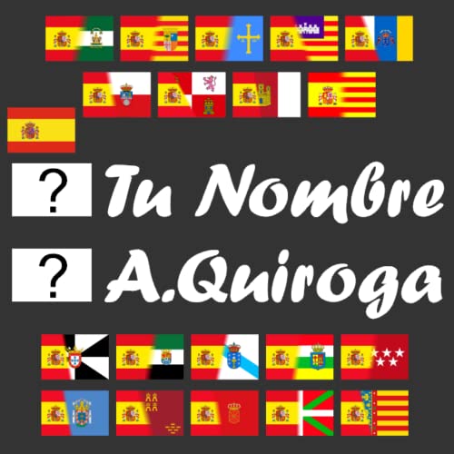 Vinilin - Kit 2 Pegatinas Vinilo Bandera España/Autonomica + Tu Nombre Texto Personalizado, Bandera Nombre o Texto y Color Personalizables, Bici, Casco, Pala De Padel, Monopatin, Coche, Moto, etc Cover