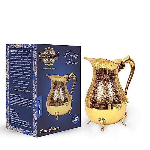 Image of INDIAN ART VILLA Brass Jug with Legs, 1.75 Liters, Serving and Storing Water, Ayurveda Benefits, Antique Design