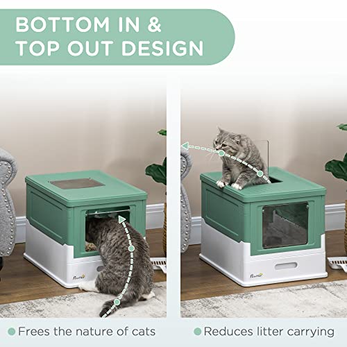 Caja de arena para gato cerrada PawHut verde grande miniatura 5