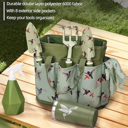 Garden Tool Set with Hummingbird Print, Heavy Duty Gardening Hand Tools with Garden Tool Bag,Gardening Gifts for Women&Men,Green - Image 5